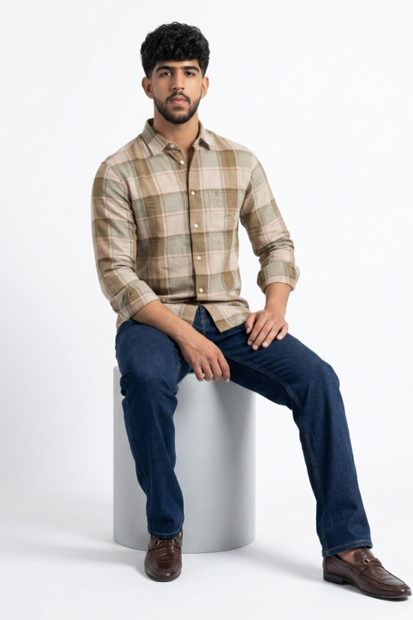Men's Olive Plaid Casual Shirt