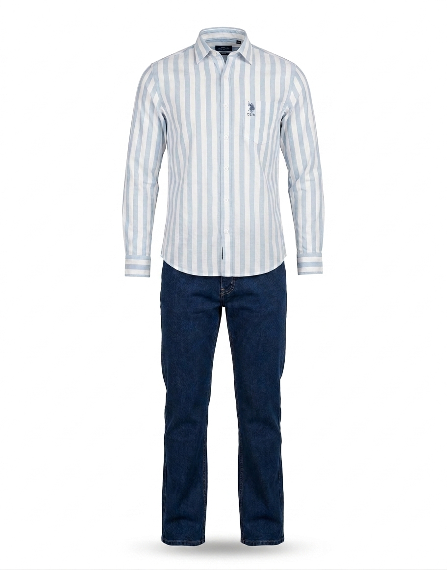 Men's Blue Striped Casual Shirt - Image 3