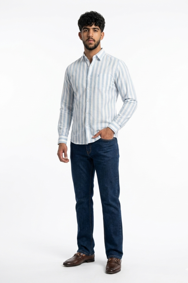Men's Blue Striped Casual Shirt