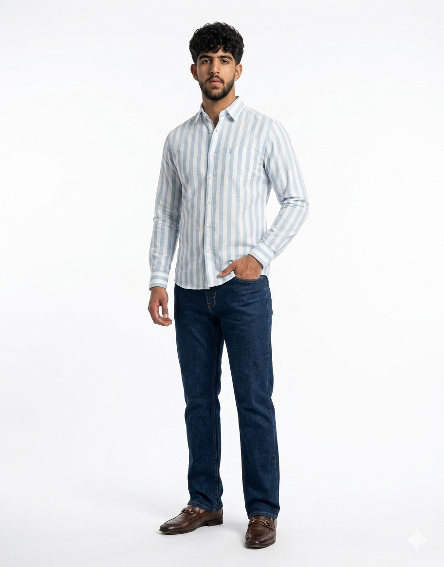 Men's Blue Striped Casual Shirt