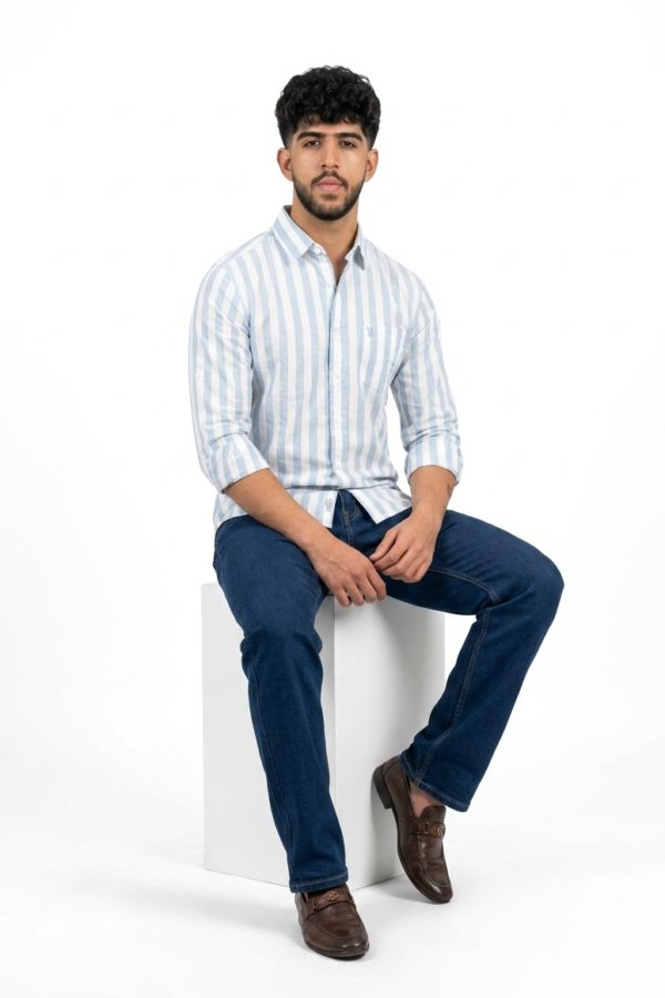 Men's Blue Striped Casual Shirt