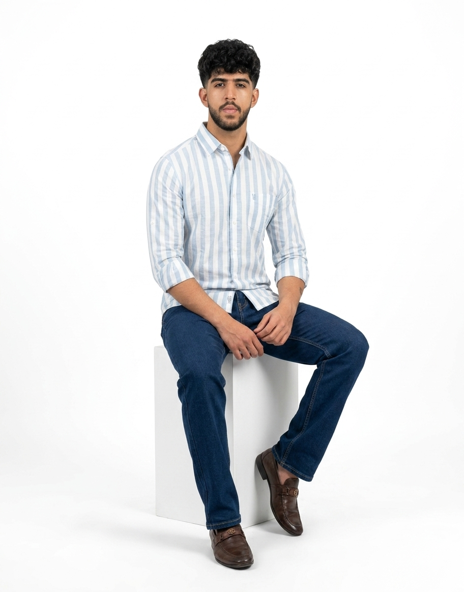Men's Blue Striped Casual Shirt - Image 2