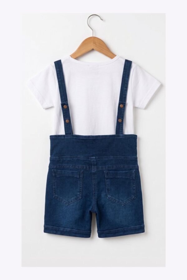 Girls' Navy Denim Dungaree with White Graphic T-Shirt Set