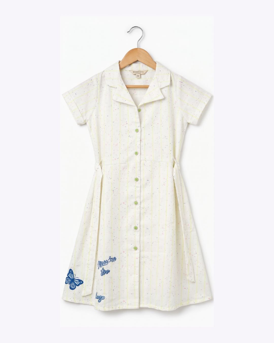 Girls' Off-White Printed Shirt Dress with Button-Down Detail