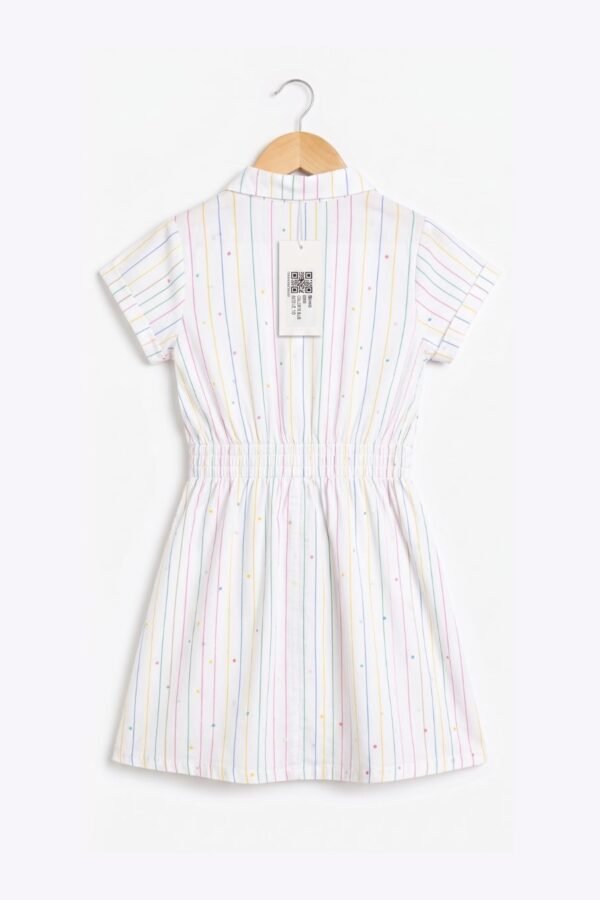 Girls' Off-White Printed Shirt Dress with Button-Down Detail