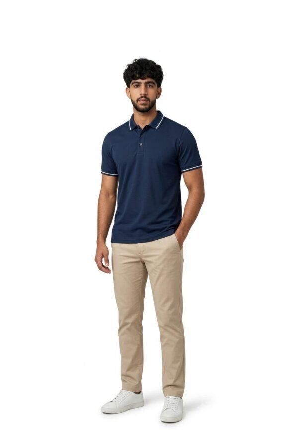Men's Navy Blue Cotton Polo T-Shirt