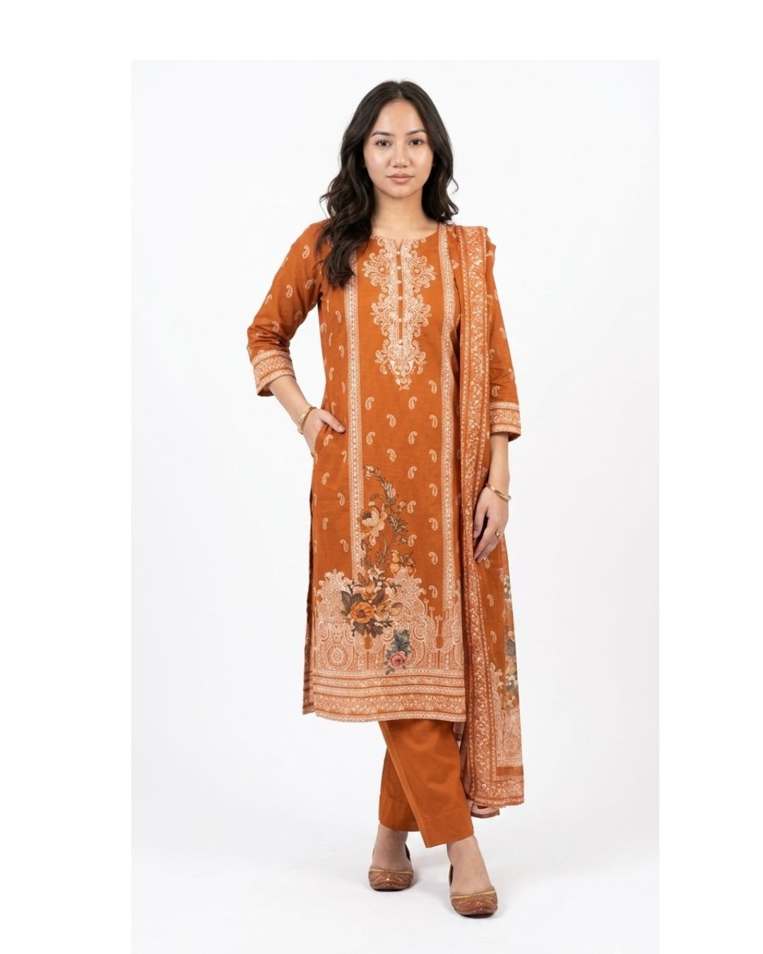 Rust Orange 3-Piece Salwar Suit Set