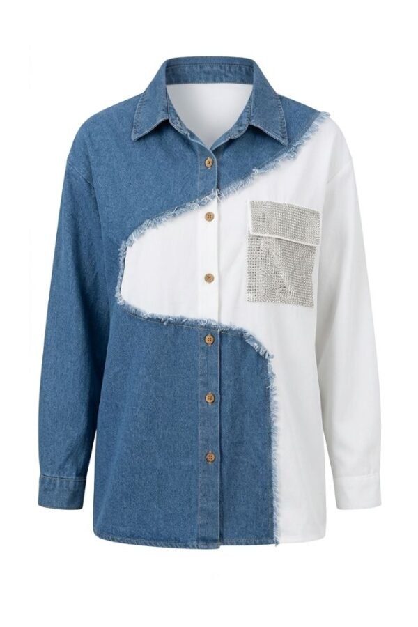 Denim White Embellished Contrast Shirt