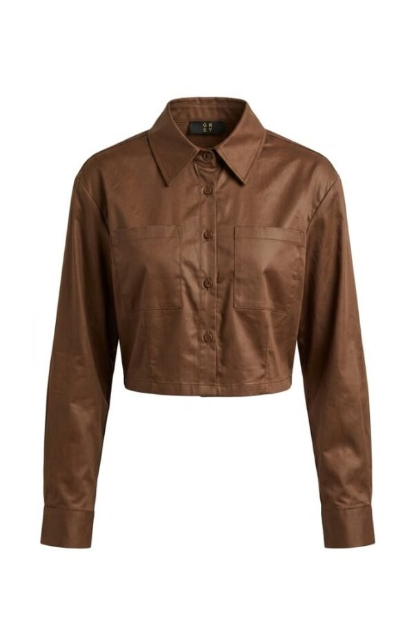 Brown Faux Leather Crop Shirt