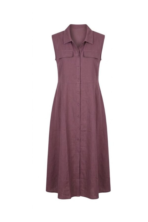 Mauve Sleeveless Button-Down Shirt Dress
