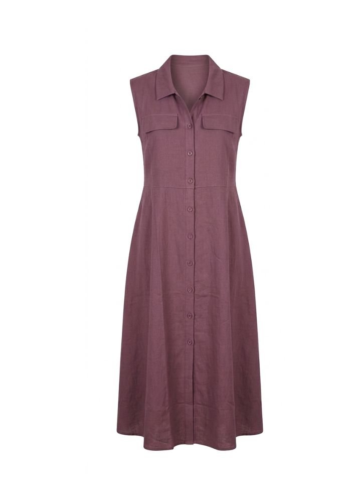 Mauve Sleeveless Button-Down Shirt Dress