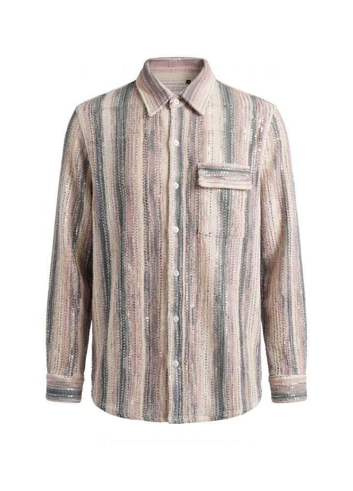 Men's Striped Sequin Casual Shirt