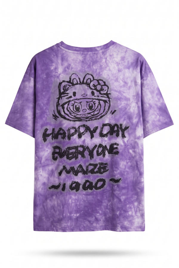 Unisex Oversized Tie-Dye T-Shirt with Graphic Anime Print
