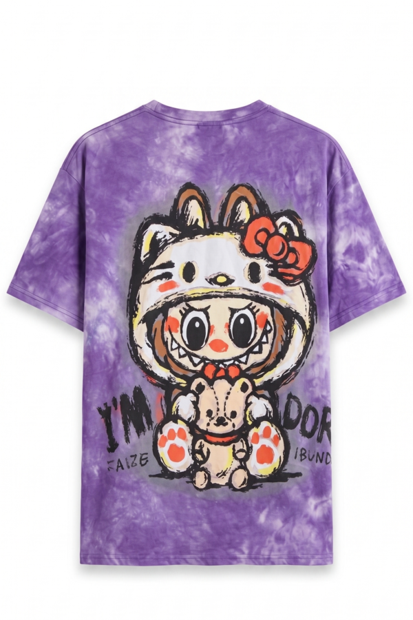 Unisex Oversized Tie-Dye T-Shirt with Graphic Anime Print