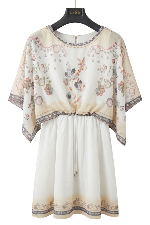 Girls' Floral Printed Kaftan-Style Layered Dress