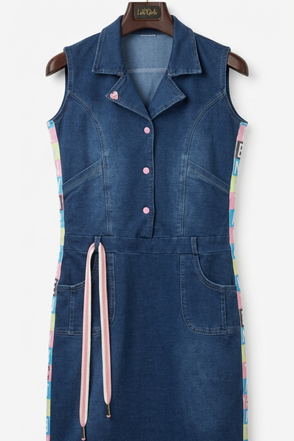 Girls' Denim Shirt Dress with Side Tape Detail
