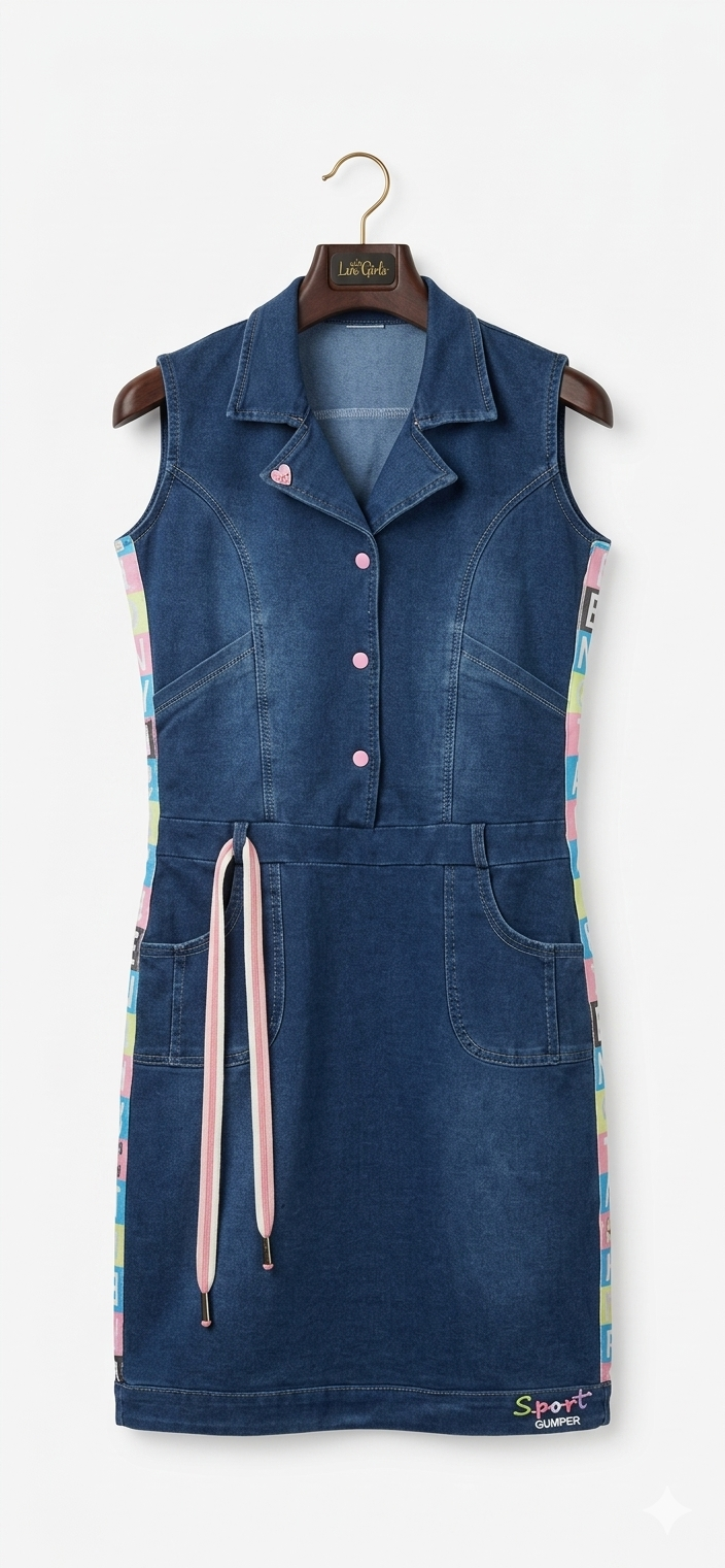 Girls' Denim Shirt Dress with Side Tape Detail