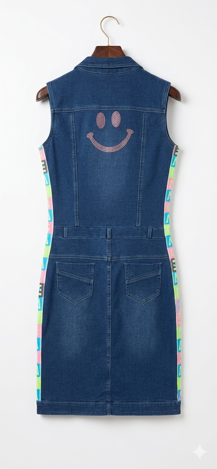 Girls' Denim Shirt Dress with Side Tape Detail - Image 2