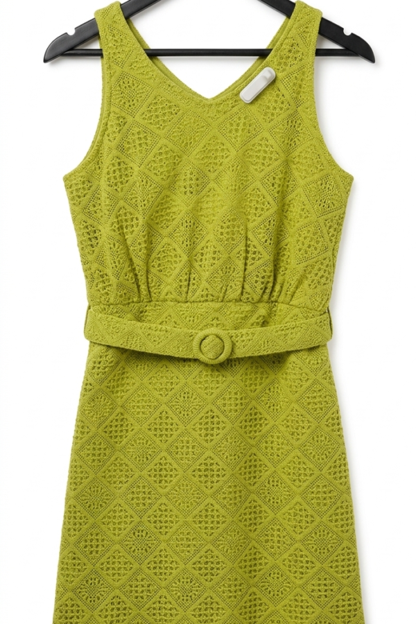 Girls' Lime Green Textured A-Line Dress with Matching Belt