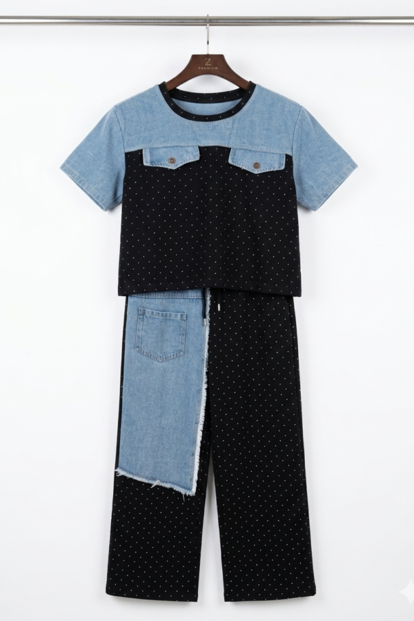 Black Graphic Denim Co-ord Set