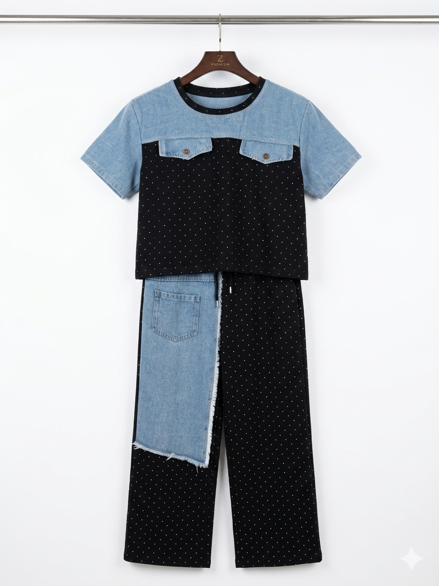 Black Graphic Denim Co-ord Set - Image 2