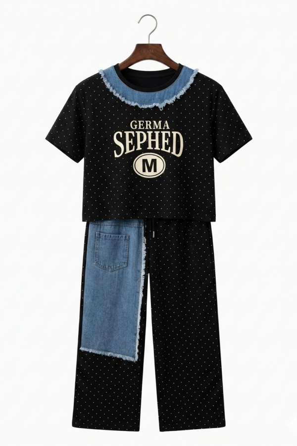 Black Graphic Denim Co-ord Set