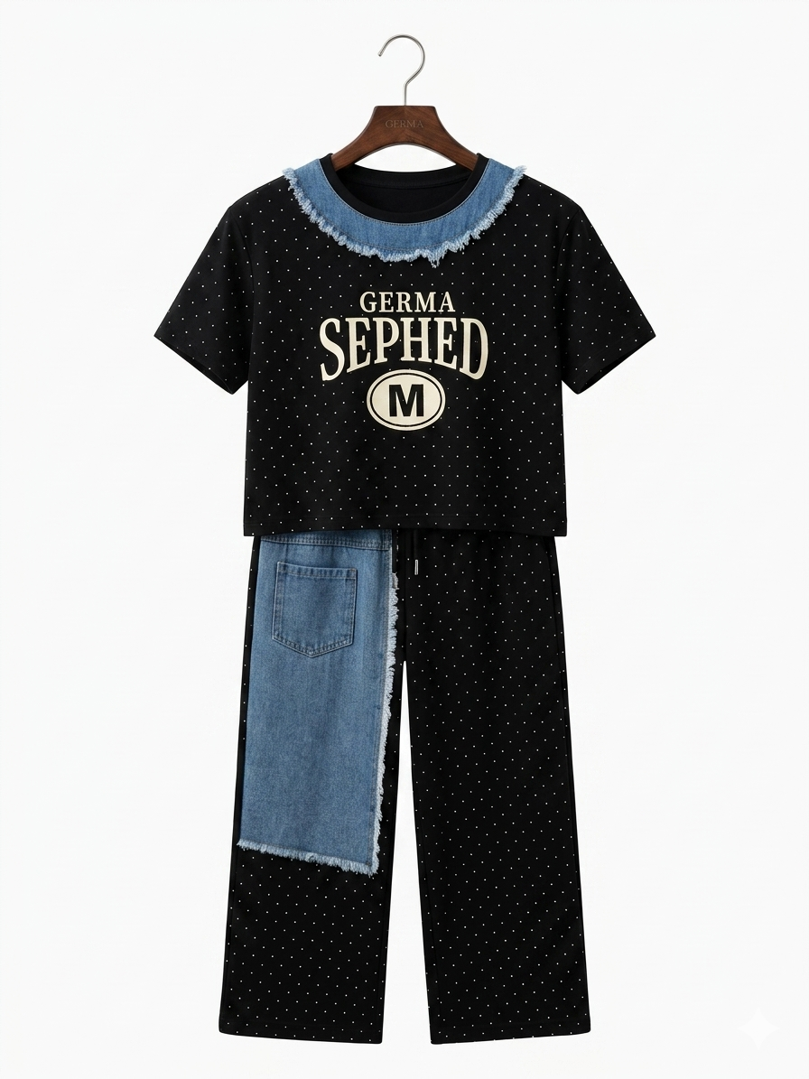 Black Graphic Denim Co-ord Set