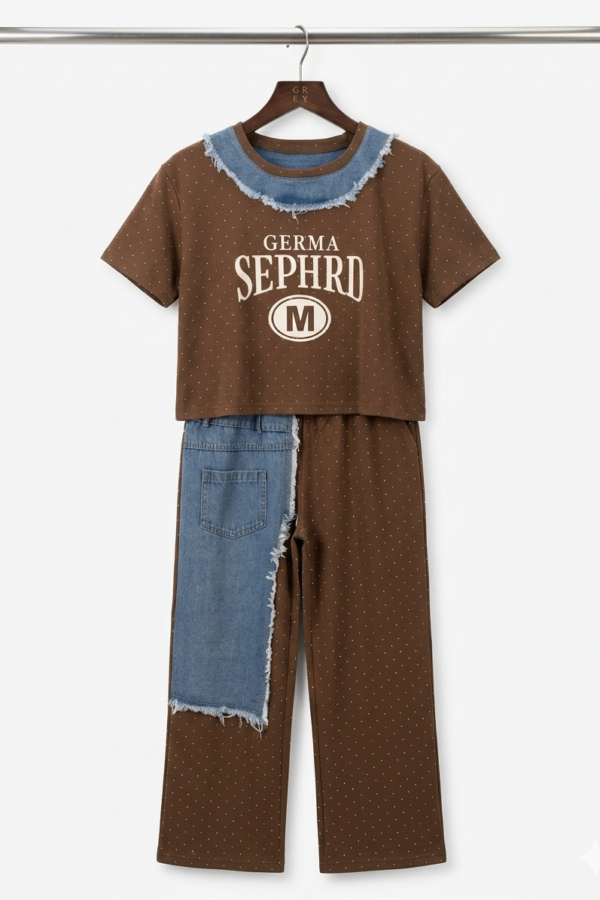 Brown Graphic Denim Co-ord Set