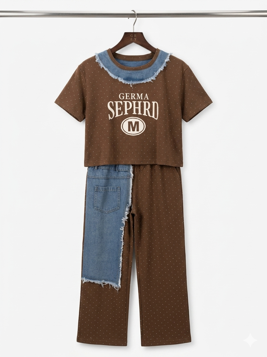Brown Graphic Denim Co-ord Set