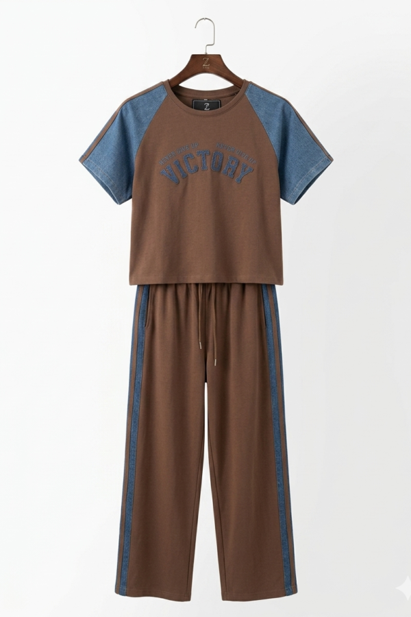 Brown Graphic Denim Co-ord Set
