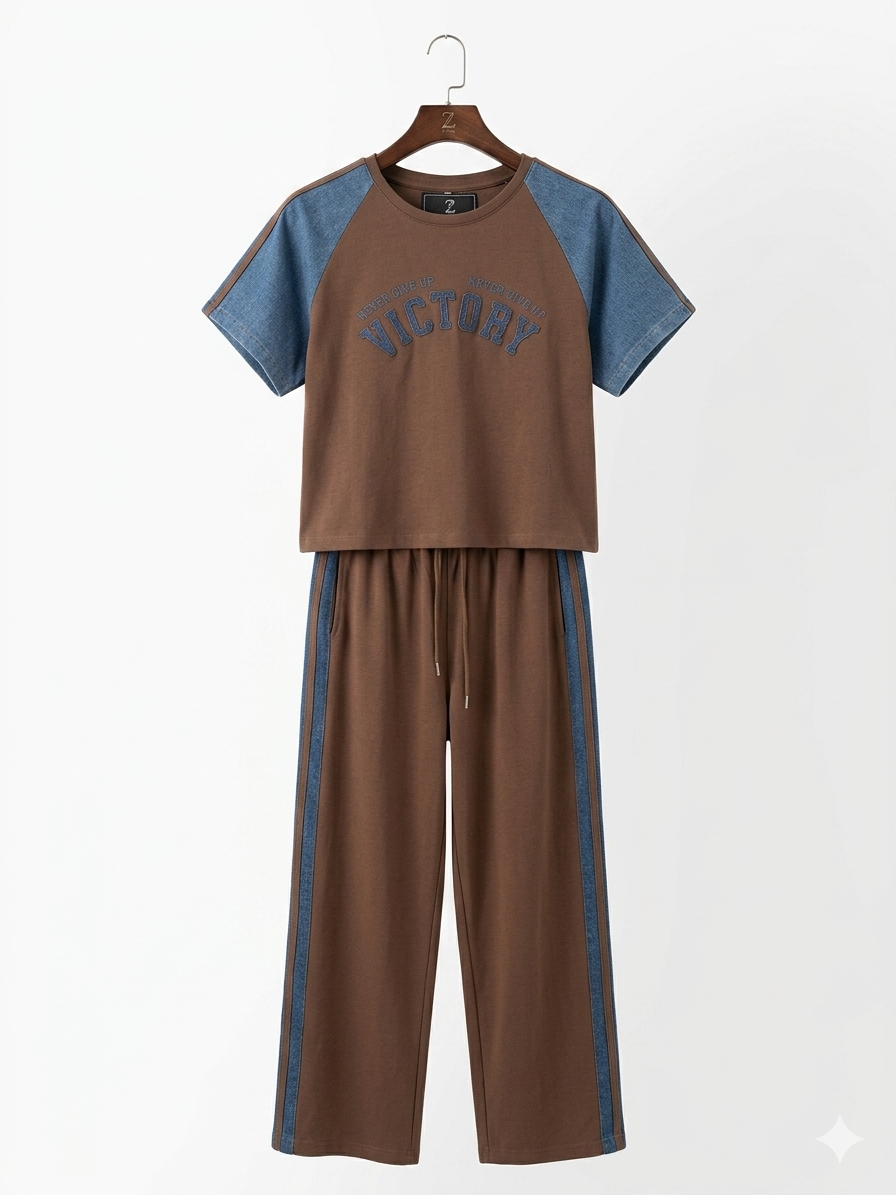 Brown Graphic Denim Co-ord Set - Image 2