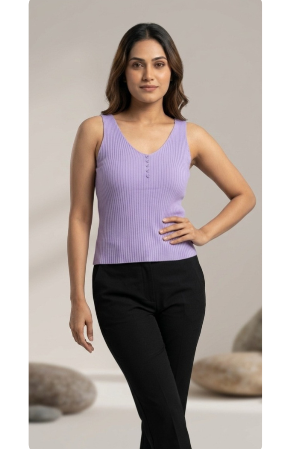 Lavender Ribbed Button-Detail Tank