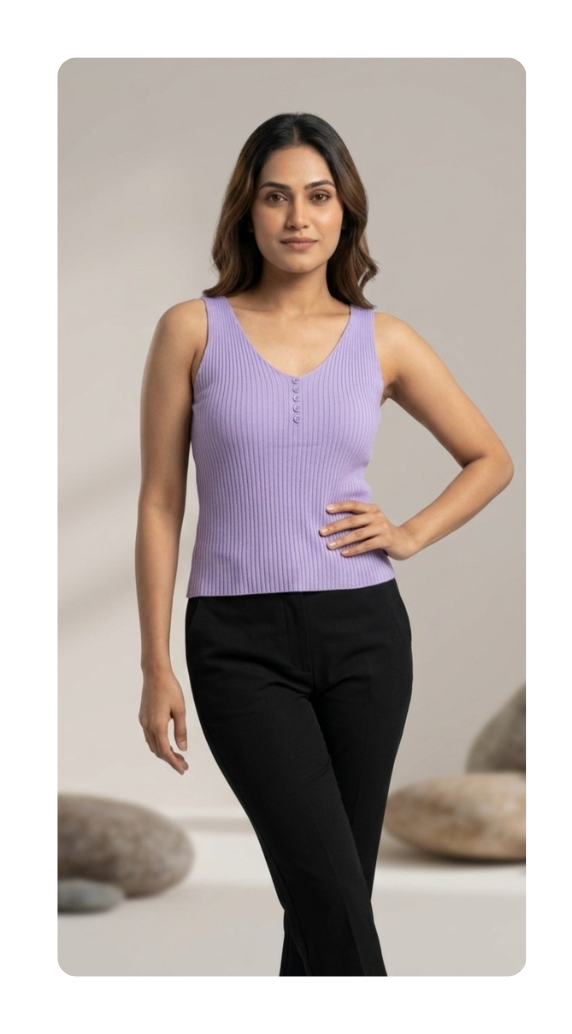 Lavender Ribbed Button-Detail Tank