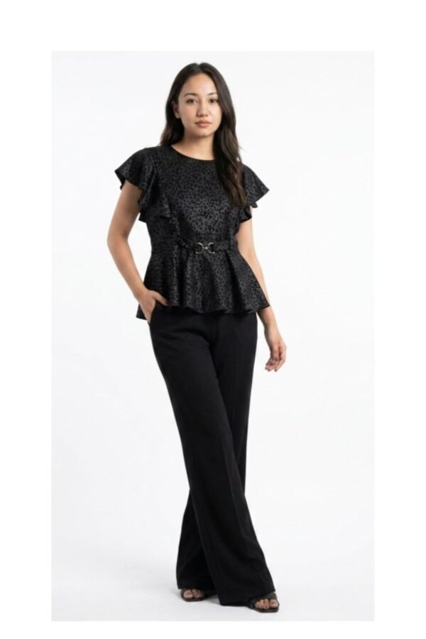 Black Jacquard Peplum Co-ord Set