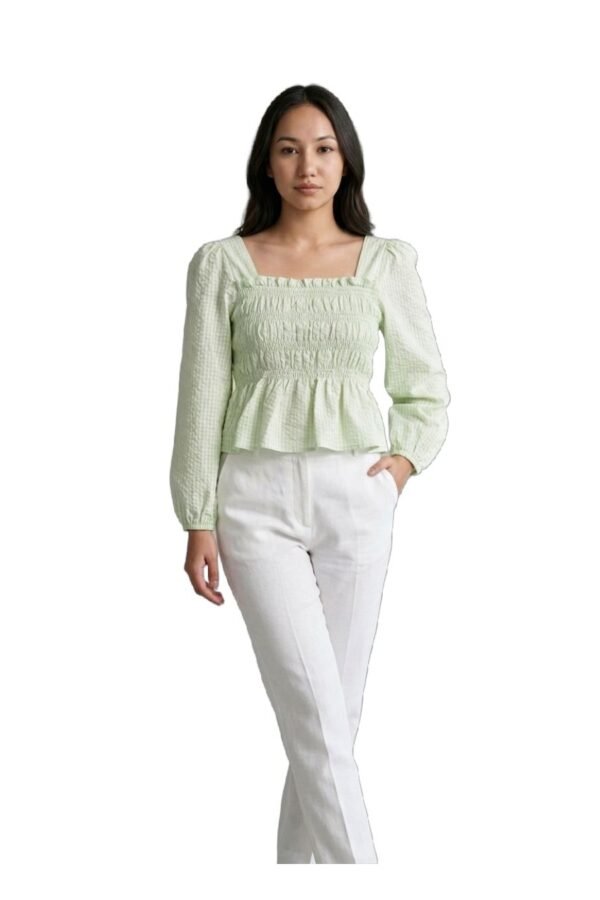 Mint Green Gingham Checked Smocked Top