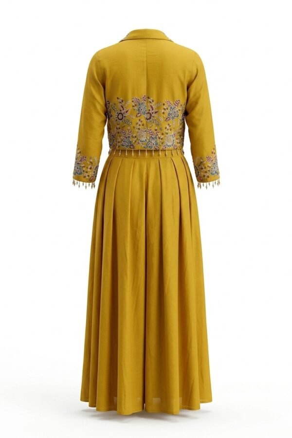 Mustard Yellow Embroidered Crop Shirt and Flared Palazzo Set