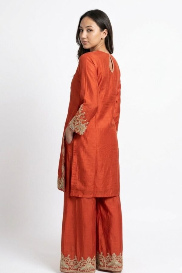 Rust Orange Chanderi Silk Kurta Salwar Set