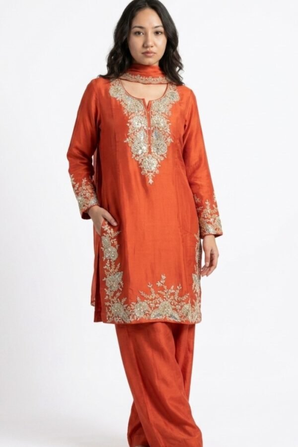 Rust Orange Chanderi Silk Kurta Salwar Set