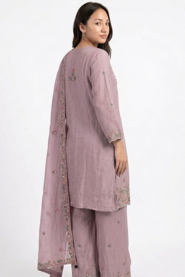 Mauve Pink Chanderi Silk Palazzo Suit
