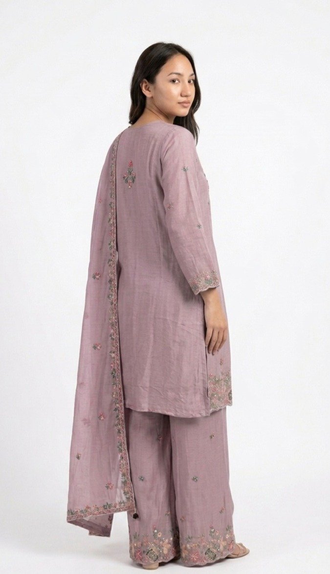 Mauve Pink Chanderi Silk Palazzo Suit - Image 2