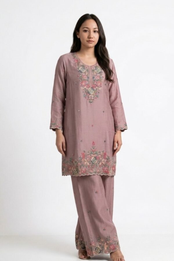Mauve Pink Chanderi Silk Palazzo Suit