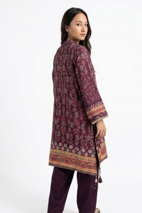 Wine Purple Silk Printed Kurta Set with Tulip Salwar Pants