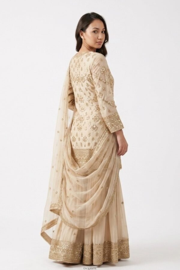 Beige Gold Tissue Silk Sharara Set