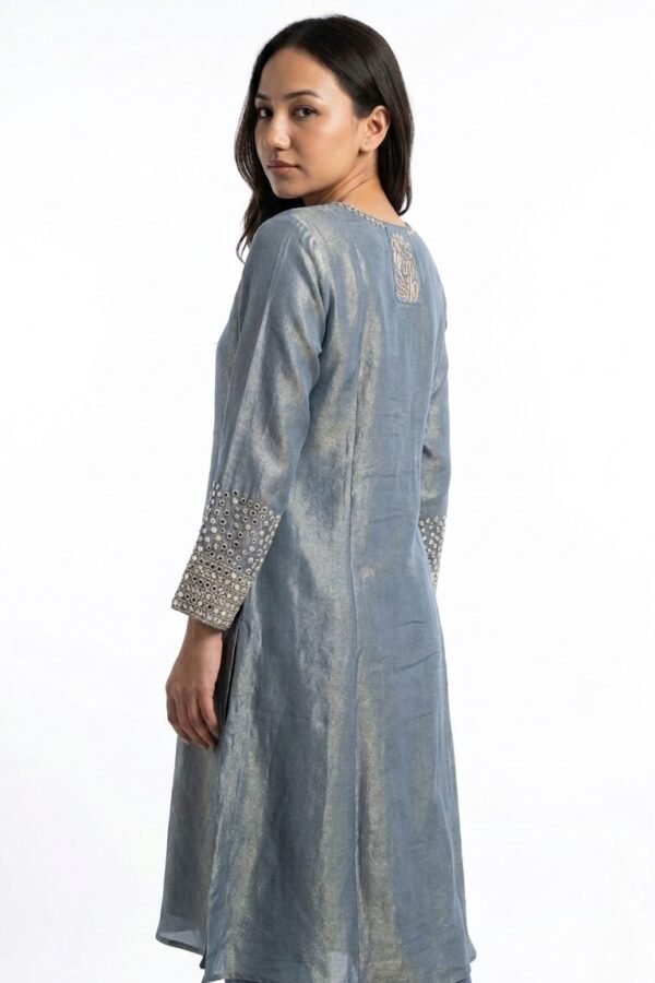 Steel Grey Metallic Tissue Silk Kurta Set