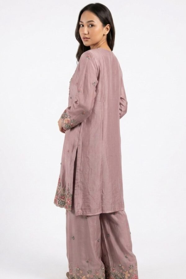Mauve Pink Chanderi Silk Palazzo Suit