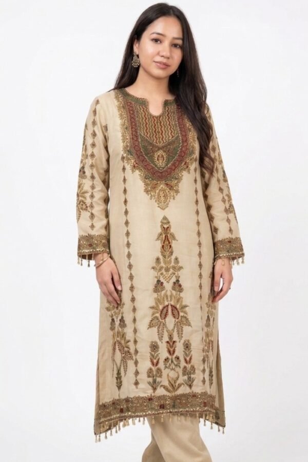 Beige Gold Chanderi Silk Kurta Set