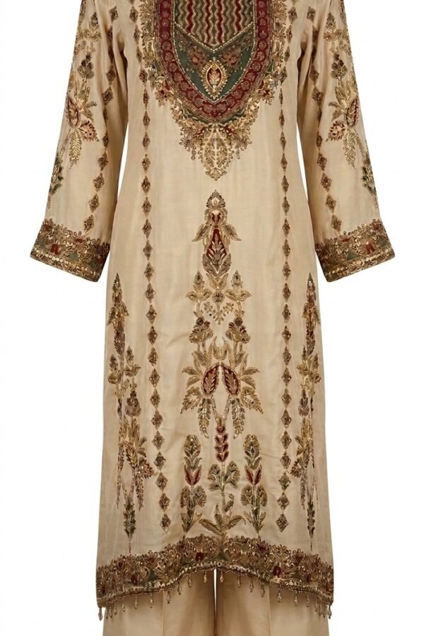 Beige Gold Chanderi Silk Kurta Set