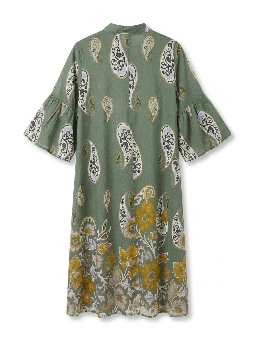 Sage Green Cotton Linen Paisley Shirt Dress - Image 4