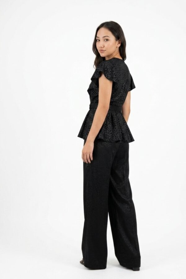 Black Jacquard Peplum Co-ord Set