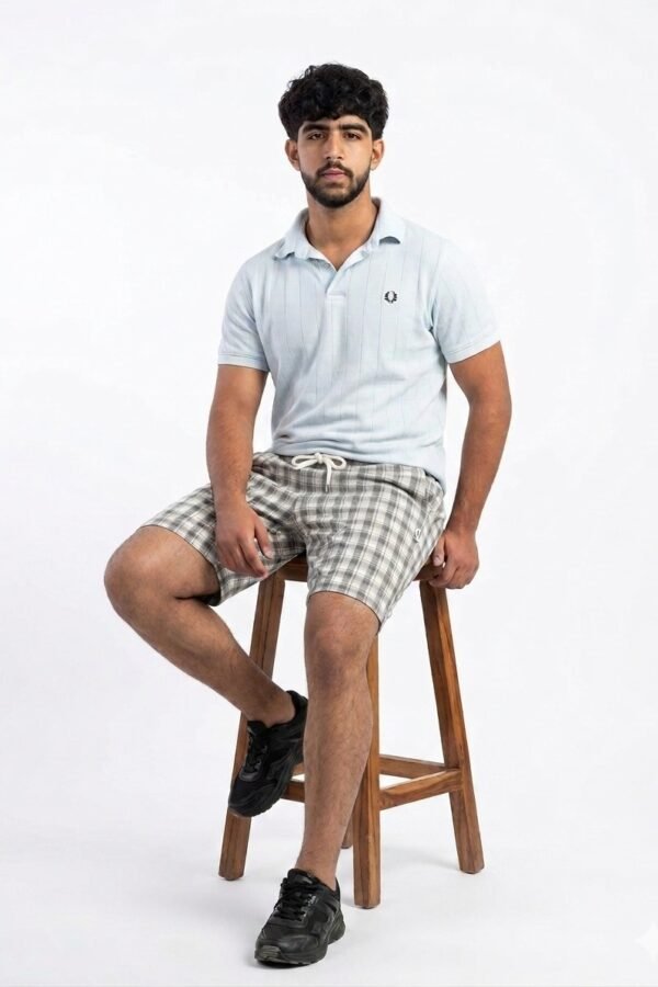 Grey and White Checked Shorts